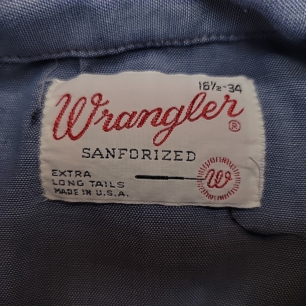 VTG Wrangler Western Pearl Snap Shirt Mens 16.5 Blue Cowboy Workwear Made In USA - Picture 6 of 10